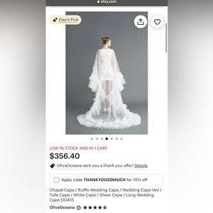 Tulle Ruffle Chapel Length Cape from Etsy